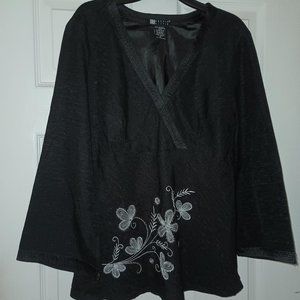 Carole Little Silk Blend Embroidered Shirt Sz M